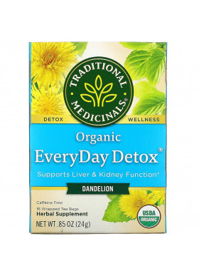 Traditional Medicinals, Organic EveryDay Detox, Dandelion, Caffeine Free, 16 Wrapped Tea Bags, .85 (24 g)