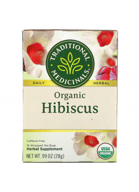 Traditional Medicinals, Organic Hibiscus, Caffeine Free, 16 Wrapped Tea Bags, .99 oz (28 g)