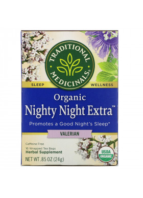 Traditional Medicinals, Organic Nighty Night Extra Tea, Valerian, 16 Wrapped Tea Bags, .85 oz (24 g)