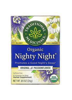 Traditional Medicinals, Organic Nighty Night,  Original with Passionflower, Caffeine Free, 16 Wrapped Tea Bags, .85 oz (24 g)