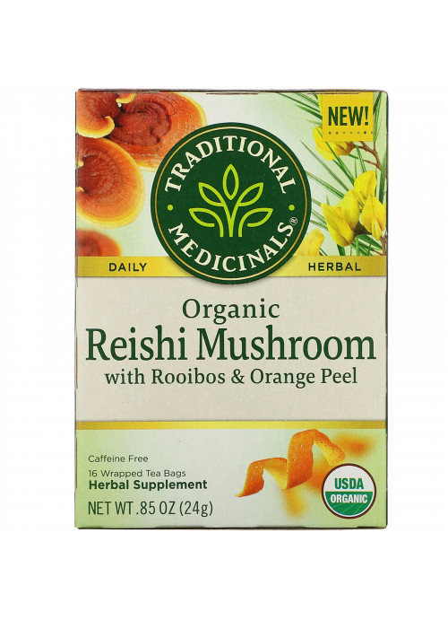 Traditional Medicinals, Organic Reishi Mushroom with Rooibos & Orange Peel, Caffeine Free, 16 Wrapped Tea Bags, .85 oz (24 g)