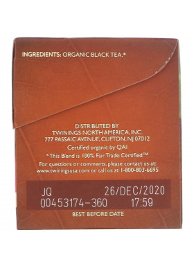 Twinings, 100% Organic Black Tea, Breakfast Blend, 20 Tea Bags, 1.41 oz (40 g)