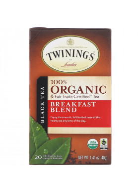 Twinings, 100% Organic Black Tea, Breakfast Blend, 20 Tea Bags, 1.41 oz (40 g)
