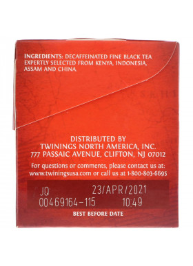 Twinings, 100% Pure Black Tea, English Breakfast, Decaffeinated, 25 Tea Bags, 1.76 oz (50 g)