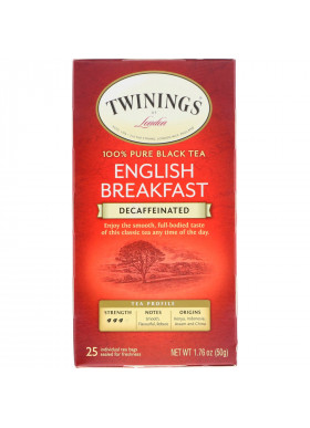 Twinings, 100% Pure Black Tea, English Breakfast, Decaffeinated, 25 Tea Bags, 1.76 oz (50 g)