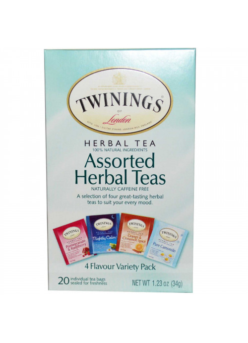 Twinings, Assorted Herbal Teas, Variety Pack, Caffeine Free, 20 Tea Bags, 1.23 oz (34 g)