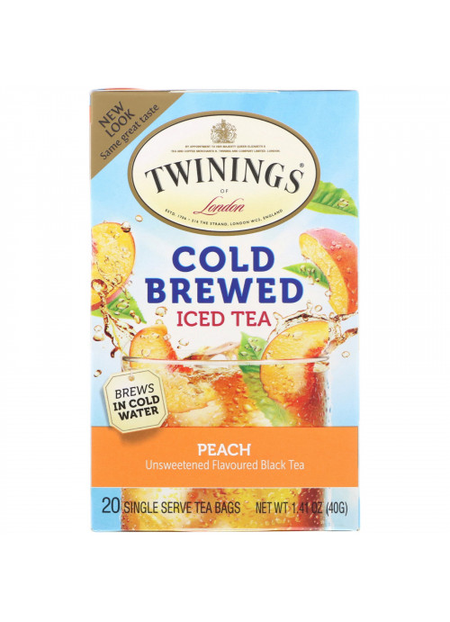 Twinings, Cold Brewed Iced Tea, Peach, 20 Tea Bags, 1.41 oz (40 g)