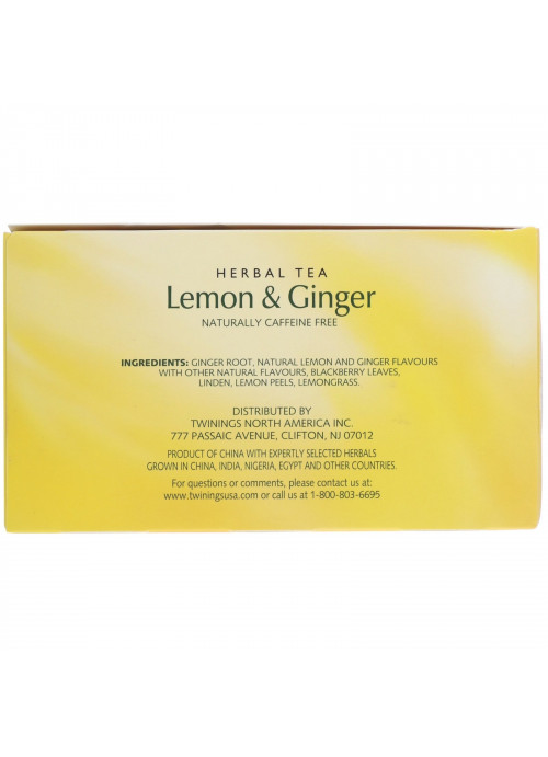 Twinings, Herbal Tea, Lemon & Ginger, Caffeine Free, 50 Tea Bags, 2.65 oz (75 g)