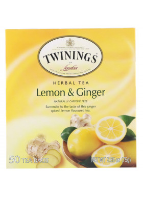 Twinings, Herbal Tea, Lemon & Ginger, Caffeine Free, 50 Tea Bags, 2.65 oz (75 g)