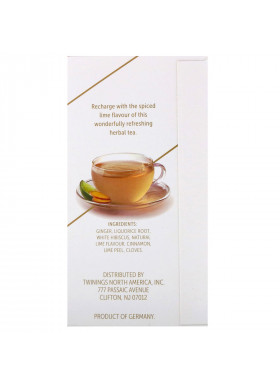 Twinings, Support Herbal Tea, White Hibiscus, Lime & Ginger, Caffeine Free, 18 Tea Bags, 0.95 oz (27 g)