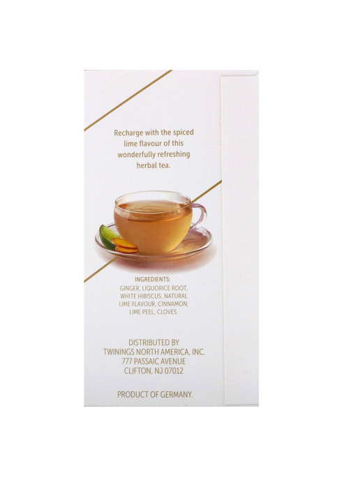 Twinings, Support Herbal Tea, White Hibiscus, Lime & Ginger, Caffeine Free, 18 Tea Bags, 0.95 oz (27 g)