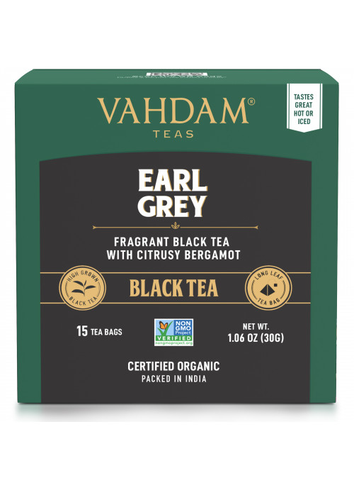 Vahdam Teas, Black Tea, Earl Grey with Citrusy Bergamot, 15 Tea Bags, 1.06 oz (30 g)