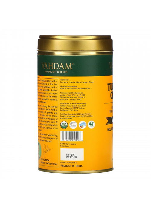 Vahdam Teas, Latte Mix, Turmeric Ginger, 3.53 oz (100 g)