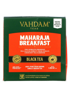 Vahdam Teas, Maharaja Breakfast Black Tea, 15 Tea Bags, 1.06 oz (30 g)