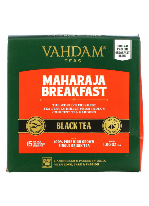 Vahdam Teas, Maharaja Breakfast Black Tea, 15 Tea Bags, 1.06 oz (30 g)