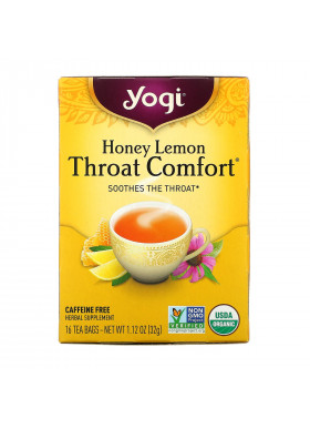 Yogi Tea, Throat Comfort, Honey Lemon, Caffeine Free, 16 Tea Bags, 1.12 oz (32 g)