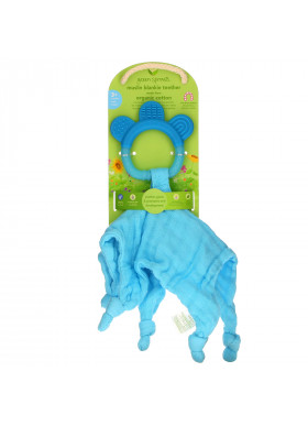 Green Sprouts, Muslin Blankie Teether, 3+ Months, Aqua, 1 Count