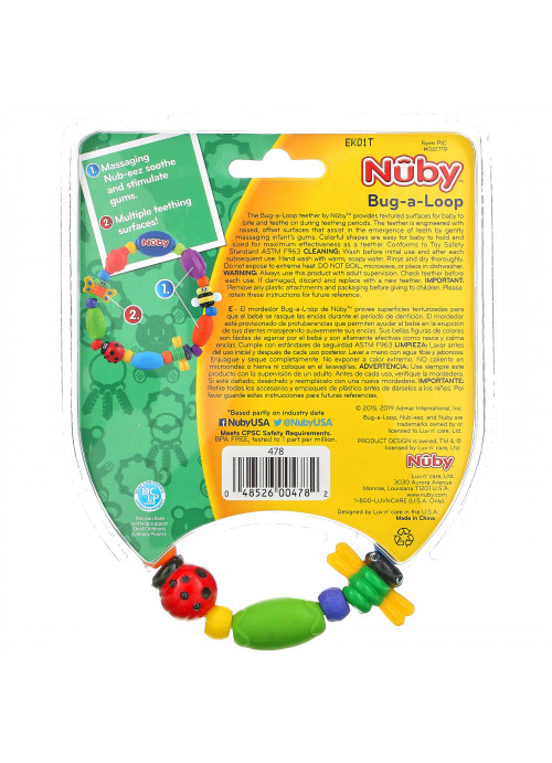 Nuby, Bug-a-Loop Teether, 3 + Months, 1 Teether