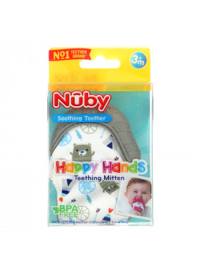 Nuby, Soothing Teether, Happy Hands Teething Mitten, 3+ Months, Bears, 2 Piece Set