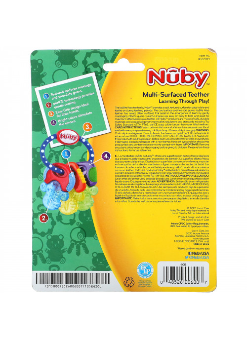 Nuby, Soothing Teether, IcyBite Keys, 3+ Months, Blue, 1 Teether