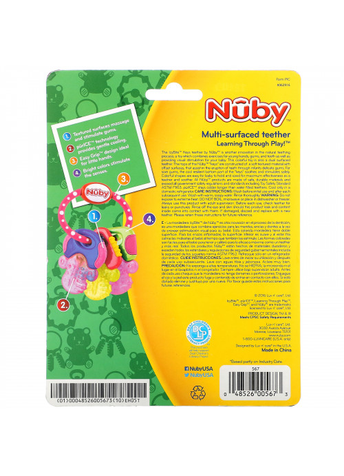 Nuby, Soothing Teether, IcyBite Keys, 3+ Months, Pink, 1 Teether