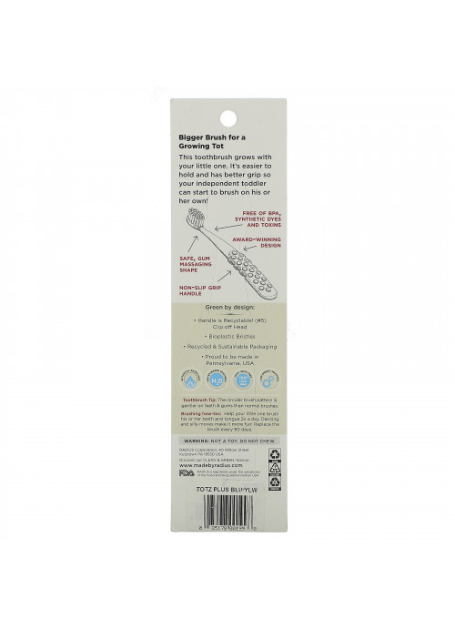 RADIUS, Totz Plus Brush, 3 Years +, Extra Soft, Blue Yellow, 1 Toothbrush