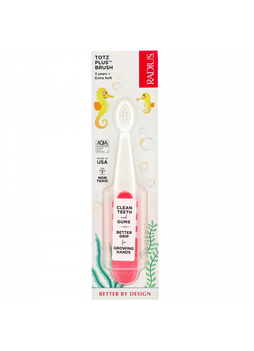 RADIUS, Totz Plus Brush, 3 Years +, Extra Soft, Coral, 1 Toothbrush