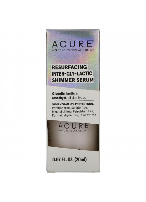 Acure, Resurfacing Inter-Gly-Lactic Shimmer Serum, 0.67 fl oz (20 ml)