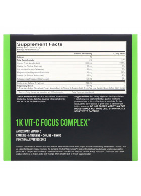 1Kvit-C, Vitamin C, Focus, Effervescent Drink Mix, Natural Orange Flavor, 1,000 mg, 30 packets. 0.23 oz (6.40 g) Each