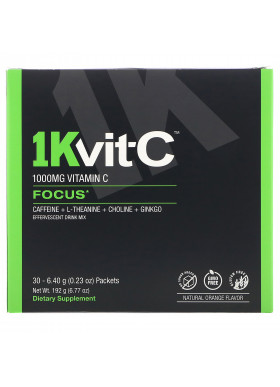 1Kvit-C, Vitamin C, Focus, Effervescent Drink Mix, Natural Orange Flavor, 1,000 mg, 30 packets. 0.23 oz (6.40 g) Each