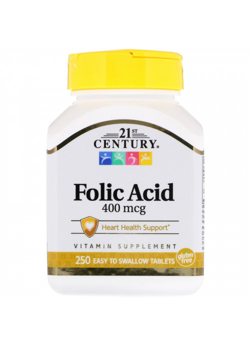 21st Century, Folic Acid, 400 mcg, 250 Easy to Swallow Tablets