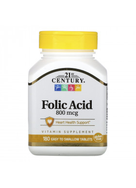 21st Century, Folic Acid, 800 mcg, 180 Easy to Swallow Tablets