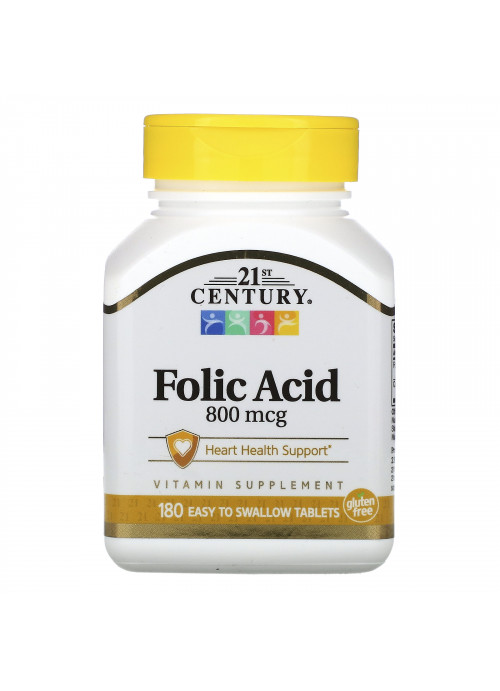 21st Century, Folic Acid, 800 mcg, 180 Easy to Swallow Tablets