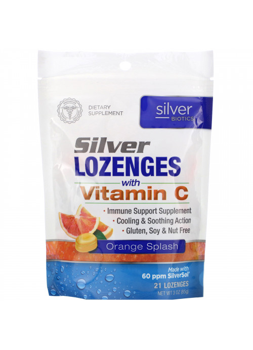 American Biotech Labs, Silver Biotics, Silver Lozenges, 60 PPM SilverSol, Orange Splash, 21 Lozenges