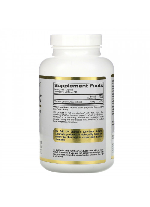 California Gold Nutrition, Buffered Vitamin C Capsules, 750 mg, 240 Veggie Capsules