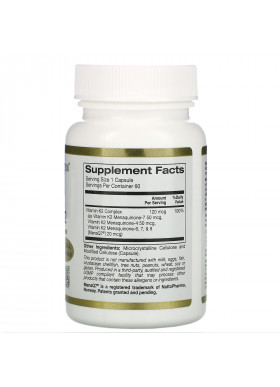 California Gold Nutrition, Vitamin K2 (as MK-4, MK-6, MK-7, MK-9), 120 mcg, 60 Veggie Capsules