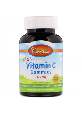 Carlson Labs, Kid's, Vitamin C Gummies, Natural Orange Flavor, 125 mg, 60 Vegetarian Gummies