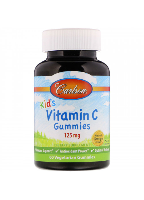 Carlson Labs, Kid's, Vitamin C Gummies, Natural Orange Flavor, 125 mg, 60 Vegetarian Gummies