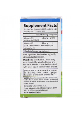 Carlson Labs, Liquid Vitamins, Super Daily D3+K2, 50 mcg (2,000 IU) & 45 mcg, 0.34 fl oz (10.16 ml)