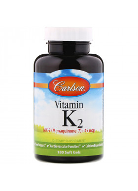 Carlson Labs, Vitamin K2 MK-7 (Menaquinone-7), 45 mcg, 180 Soft Gels