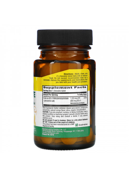 Country Life, Methylfolate, Orange, 800 mcg, 60 Chewable Tablets