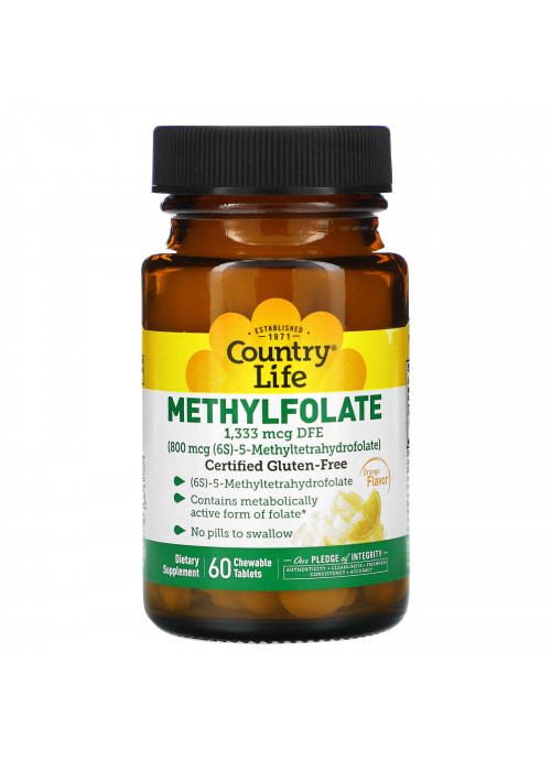 Country Life, Methylfolate, Orange, 800 mcg, 60 Chewable Tablets