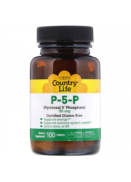 Country Life, P-5-P (Pyridoxal 5' Phosphate), 50 mg, 100 Tablets