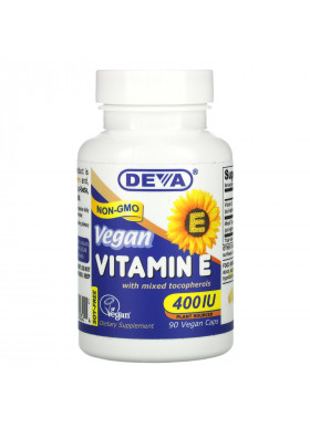 Deva, Vegan Vitamin E with Mixed Tocopherols, 400 IU, 90 Vegan Caps