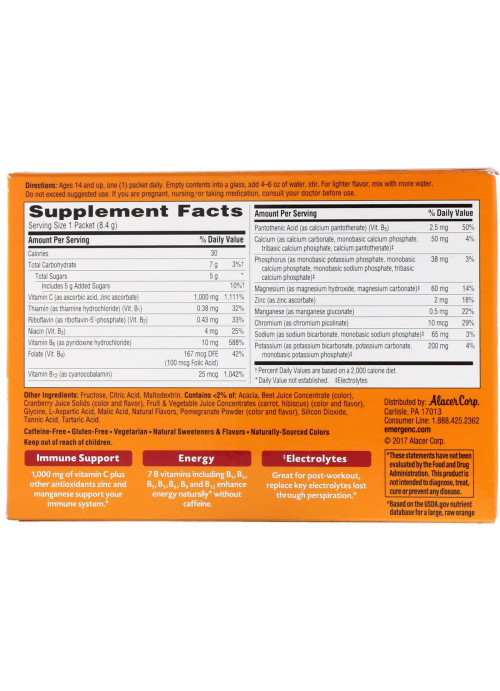 Emergen-C, Vitamin C, Cranberry-Pomegranate, 1,000 mg, 30 Packets, 0.30 oz (8.4 g) Each