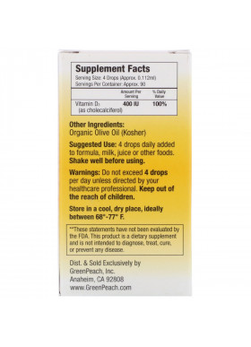 GreenPeach, Infants & Kids + Adults, Vitamin D3, 400 IU, 0.34 fl oz (10 ml)