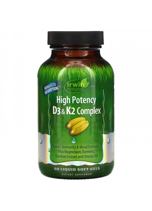 Irwin Naturals, High Potency D3 & K2 Complex, 60 Liquid Soft-Gels + Vitamin C, 500 mg, 30 Capsules