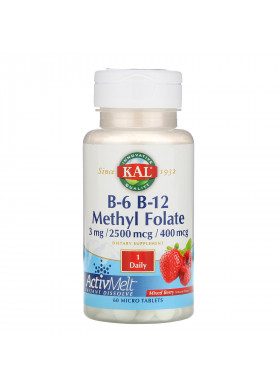 KAL, B-6 B-12 Methyl Folate, Mixed Berry, 3 mg / 2500 mcg / 400 mcg, 60 Micro Tablets