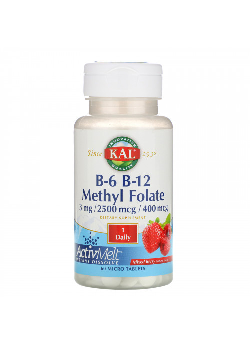 KAL, B-6 B-12 Methyl Folate, Mixed Berry, 3 mg / 2500 mcg / 400 mcg, 60 Micro Tablets
