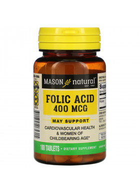 Mason Natural, Folic Acid, 400 mcg, 100 Tablets